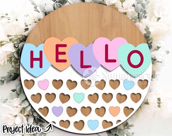 Hello Conversation Hearts Welcome Sign, Digital Download, SVG Laser Cut File, Cricut, Round Door Hanger Design, Valentine's Day Decor