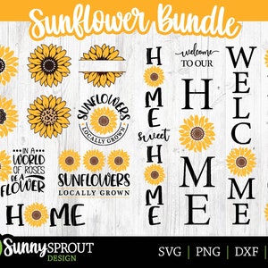 Sonnenblume SVG-Datei-Bundle, Cricut geschnitten Datei, Silhouette Schnittdatei, Willkommen Veranda Schild Designs, enthält 13 Designs, Sommer Blume svg