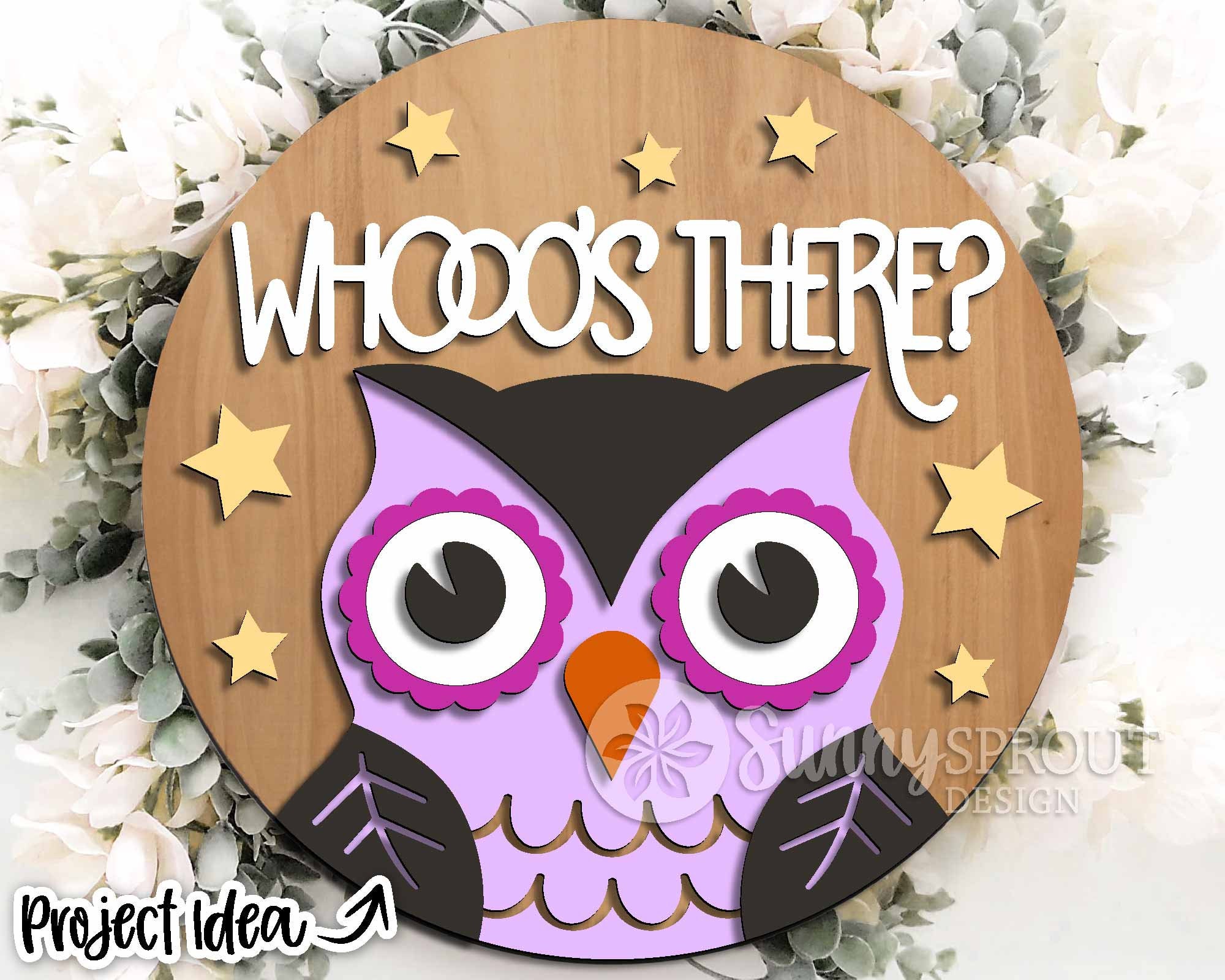 Whooo's There Owl Sign, Digital download, Round door hanger svg, Glowforge laser file, Cricut, S