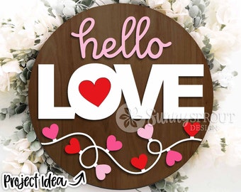 Hello Love Heart String Light, Digital download, Round door hanger svg, Glowforge laser file, Cricut, Valentine's Day welcome sign