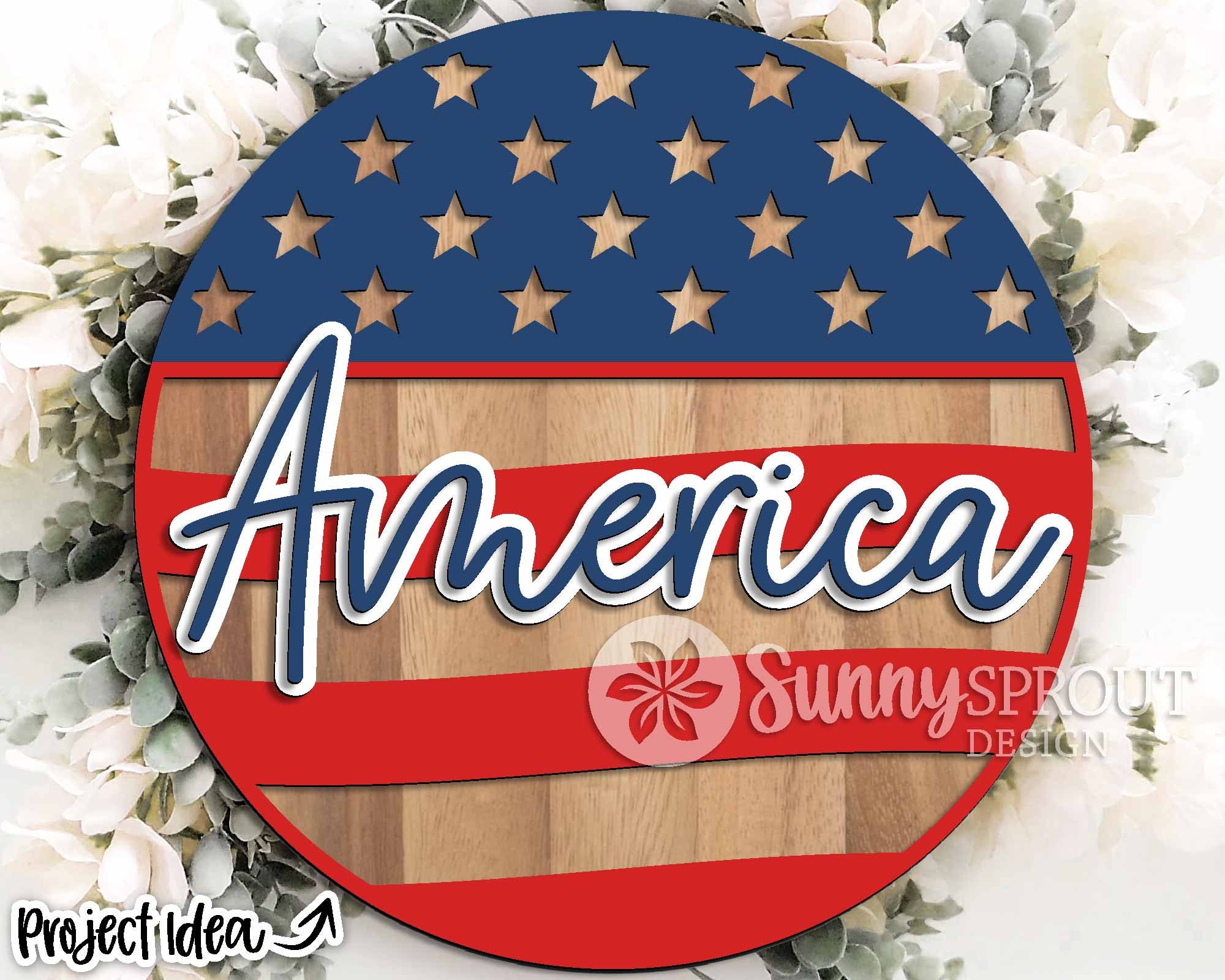 America Flag Round Sign, Digital Download, SVG Laser Cut File, Cricut ...