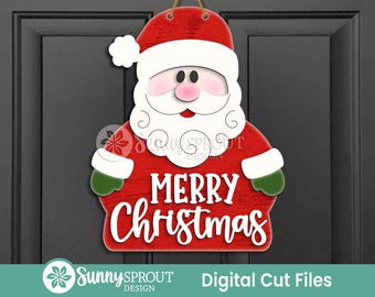 Frohe Weihnachten Weihnachtsmann Zeichen, digitaler Download, SVG Laser geschnitten Datei, Cricut, Tür Schild Schild