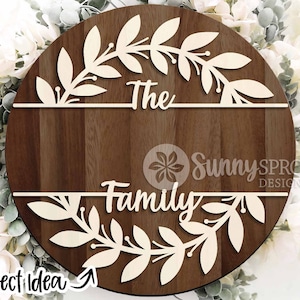 Split Frame Familienname Zeichen, digitaler Download, runder Türschild svg, Glowforge Laser-Datei, Cricut, Familienname Rahmen, Familienmonogramm svg