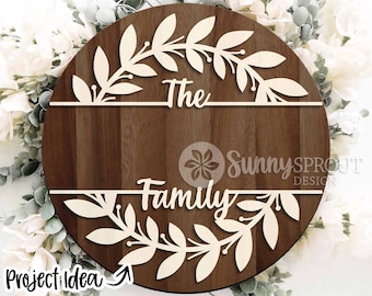 Split Frame Family Name Sign, Digital download, Round door hanger svg, Glowforge laser file, Cricut, Family name frame, Family monogram svg