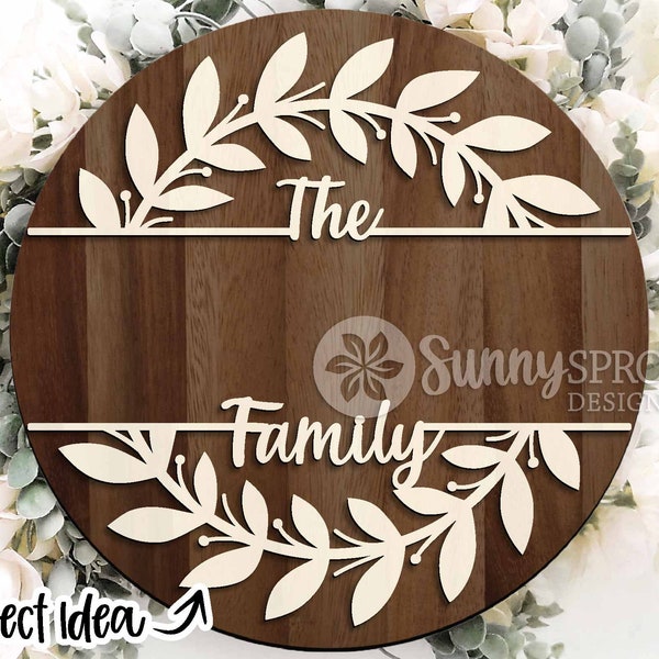 Split Frame Sign, Digital download, Round door hanger svg, Glowforge laser file, Cricut, Family name frame, Family door wreath cut file