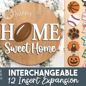 Home Sweet Home Interchangeable Graphics Sign, Digital download, Round door hanger svg, Glowforge laser file, Cricut, Seasonal door sign