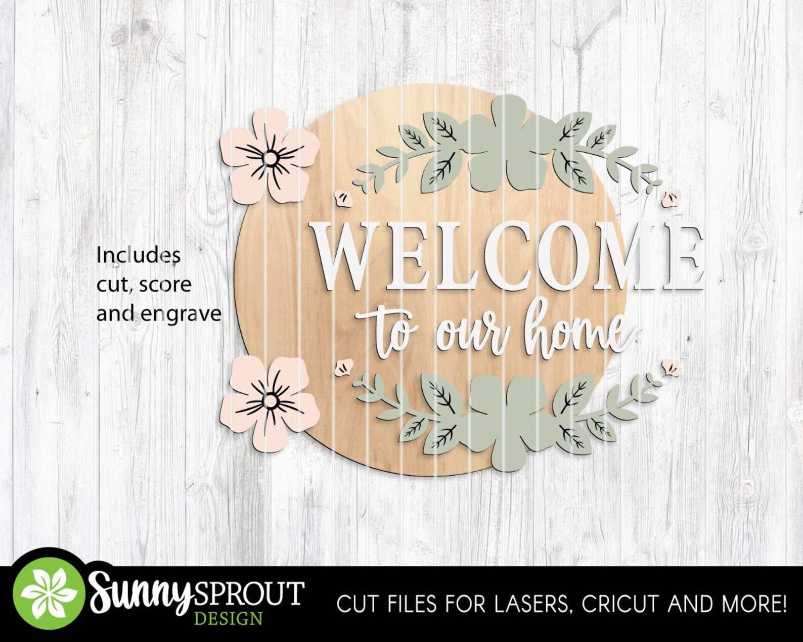 Welcome Flower Pattern Sign, Digital Download, SVG Laser Cut File ...
