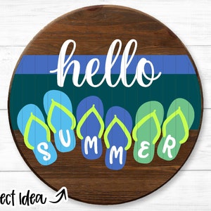 Hello Summer Flip Flops SVG, DIGITAL Download, Cricut SVG cut file, Silhouette cut file, Round Sign, Shirt, Mug design, Vinyl cut file