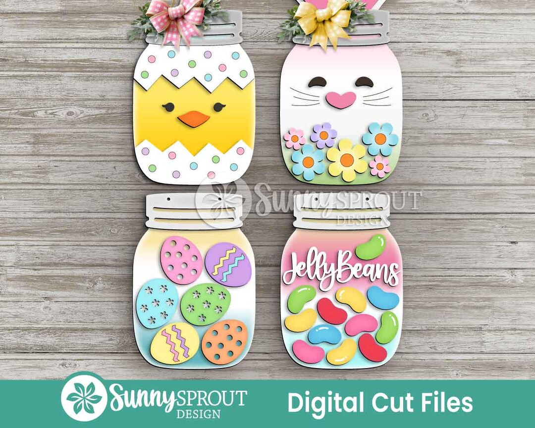 Easter Mason Jar Sign Bundle, Door Hanger Svg, Glowforge Laser Cut ...