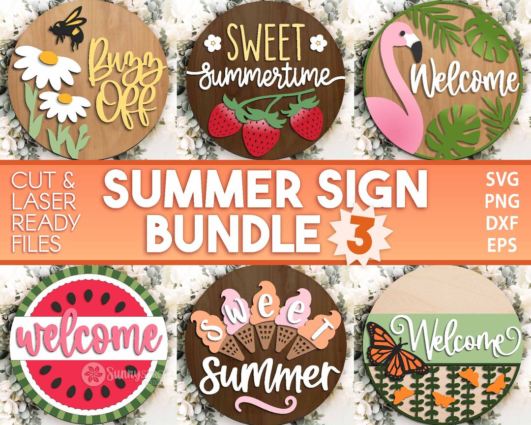 Summer Laser Sign Bundle 3, Round Door Hanger Svg, Glowforge Laser File ...