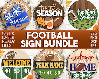 Football Sign Bundle, Round door hanger SVG, Glowforge laser file, American football laser cut files, Football season SVG