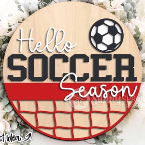 Hello Football Soccer Season Sign, Digital Download, SVG Laser Cut File, Cricut, Round Door Hanger Wall Art Design, Sports Decor image 3