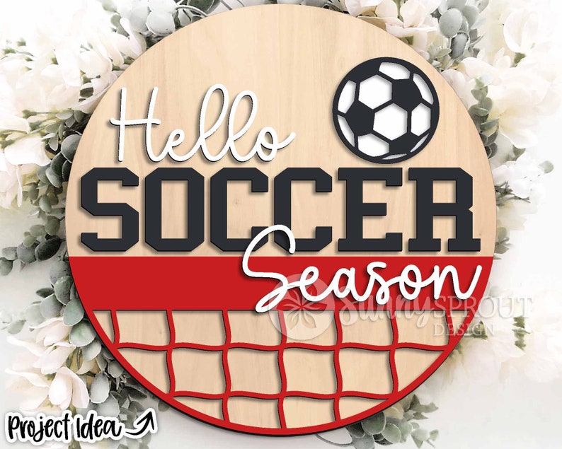 Hello Football Soccer Season Sign, Digital Download, SVG Laser Cut File, Cricut, Round Door Hanger Wall Art Design, Sports Decor image 3