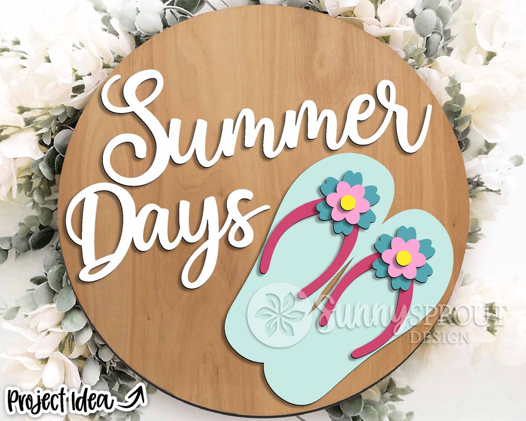 Summer Days Flip Flop Sign, Digital Download, Round Door Hanger Svg