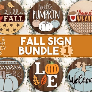Fall Laser Sign Bundle, Digital download, Round door hanger, Glowforge laser file, Cricut cut file, Silhouette, Autumn welcome sign svg