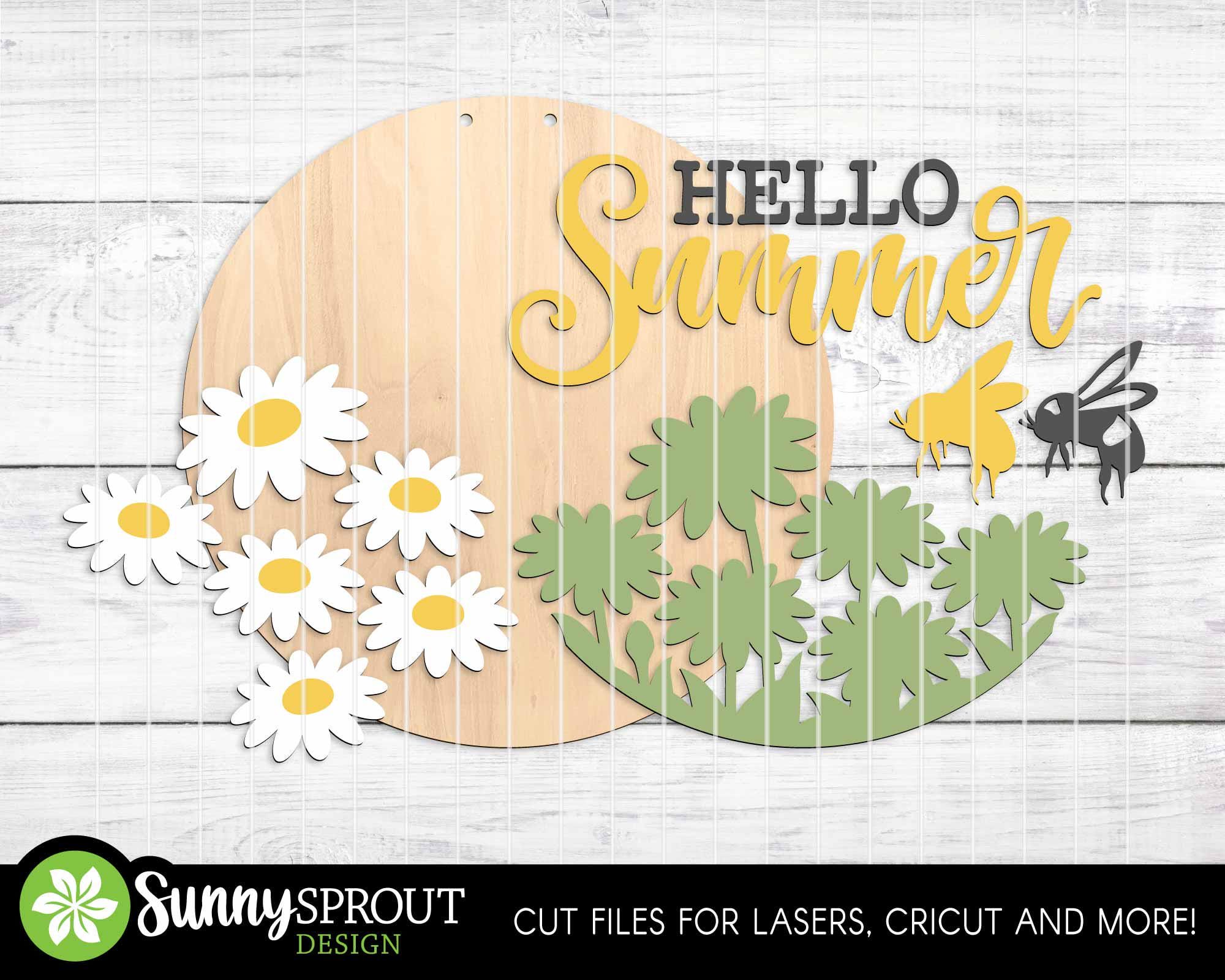 Hello Summer Daisies Bee Sign, Digital Download, SVG Laser Cut File ...