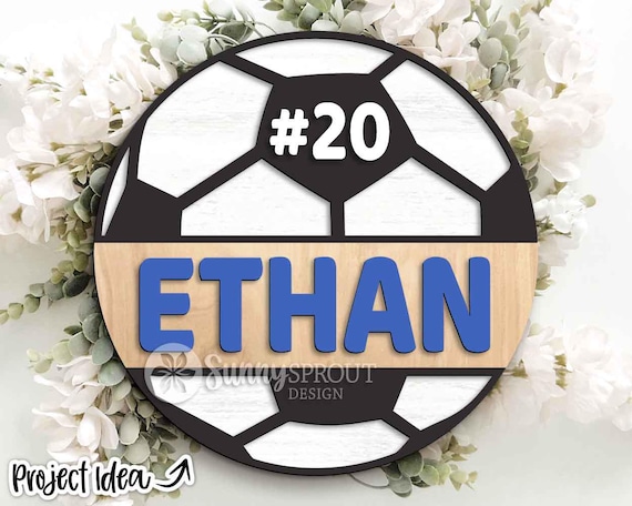 Soccer Player Name Number Sign, Digital Download, SVG Laser Cut File, Cricut, Door Hanger Wall Art Design, Personalized Sports Decor