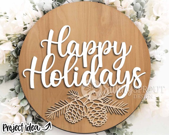 Happy Holidays Pine Branch, DIGITAL Download, Round Door Hanger