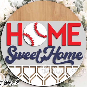 Home Sweet Home Baseball Softball, Download digitale, Appendino rotondo per porta in formato SVG, File di taglio laser Glowforge, Cricut, Cartello di benvenuto per baseball in formato SVG