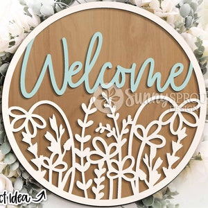 Willkommen Wildblumen Runde, Digitaler Download, Runde Tür Schild, Glowforge Laser-Datei, Cricut geschnitten Datei, Floral Willkommensschild, Sommer Dekor
