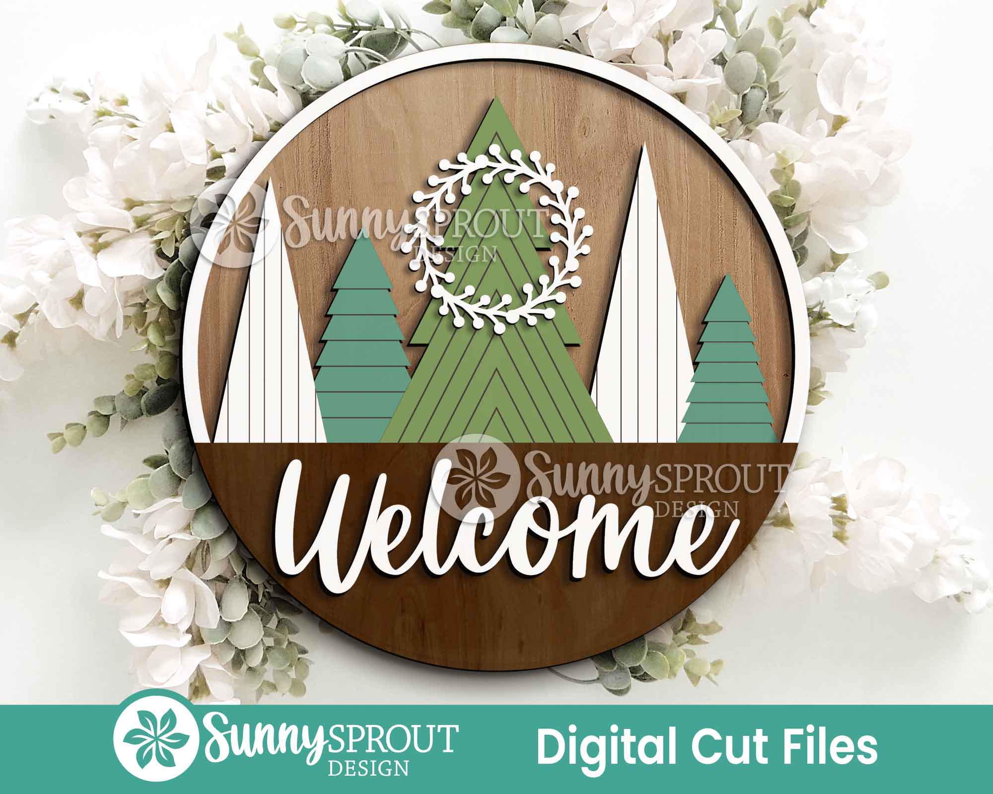 Welcome Pine Tree Wreath Sign, Digital Download, SVG Laser Cut File ...