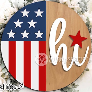 Drapeau américain, signe astrologique rond, accroche-porte rond, fichier laser Glowforge, Cricut, svg patriotique de bienvenue, décoration 4 juillet, fête de l'indépendance