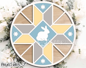 Easter Bunny Barn Quilt Sign, Digital download, SVG laser cut file, Cricut, Round door hanger design, Farmhouse decor