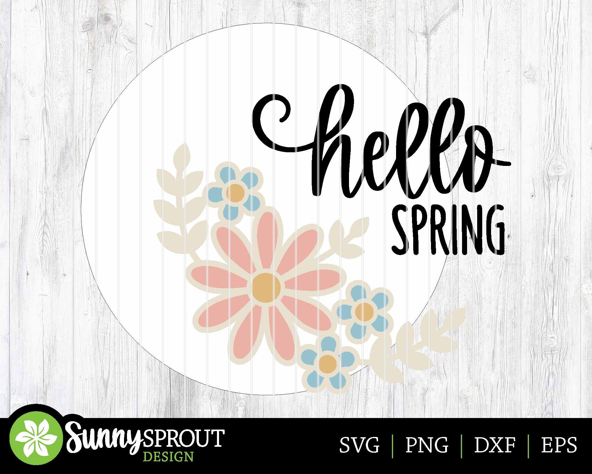 Hello Spring Floral Sign, Digital Download, Round Door Hanger Svg ...