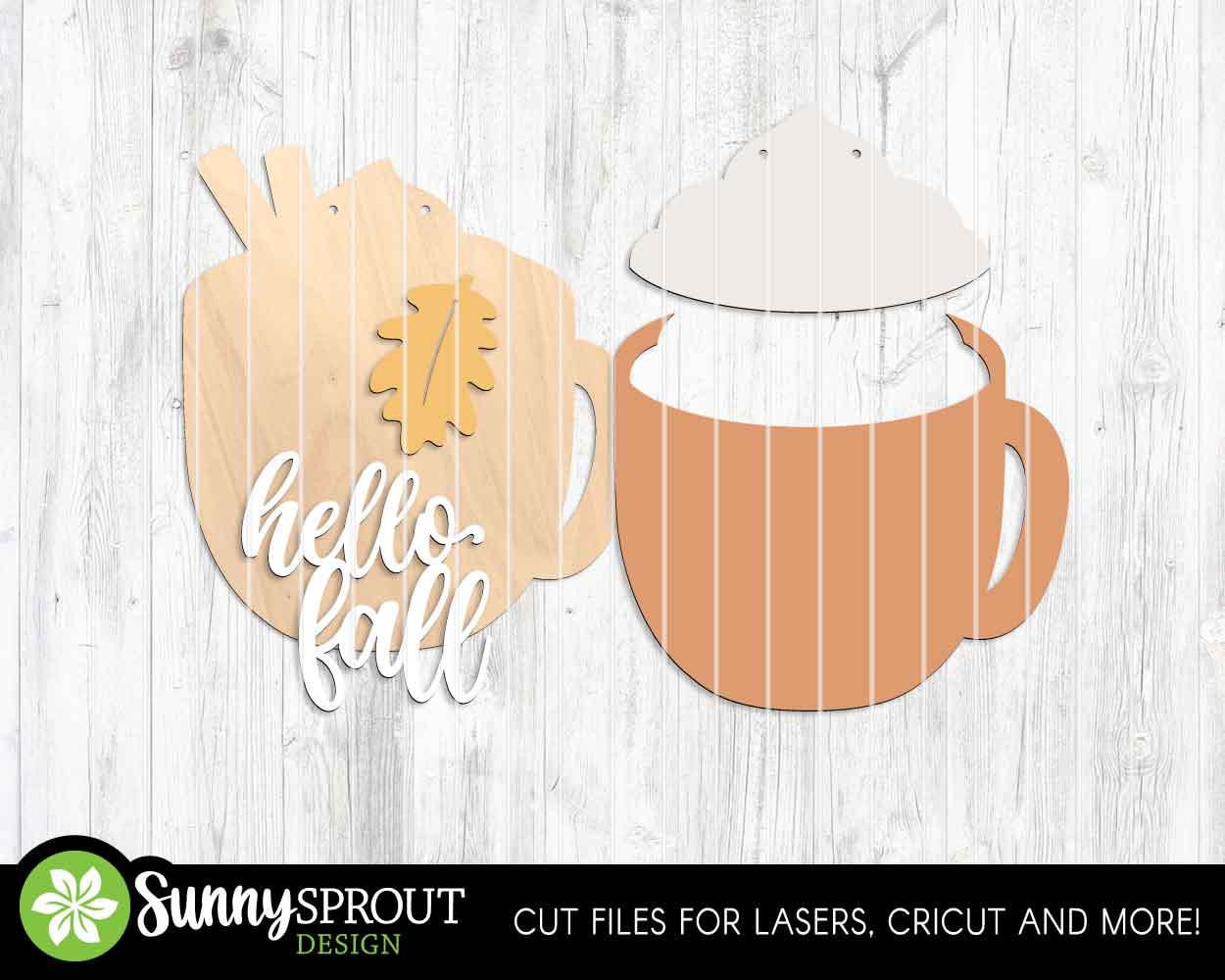 Hello Fall Pumpkin Spice Latte Mug Sign, Digital Download, SVG Laser ...