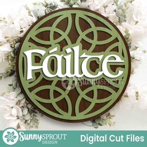 Fáilte Celtic Knot Welcome Sign, Digital Download, SVG Laser Cut File, Cricut, Round Door Hanger Design, St. Patrick's Day Decor