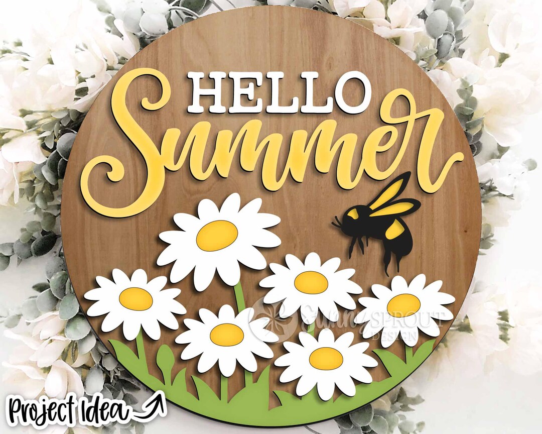Hello Summer Daisies Bee Sign, Digital Download, SVG Laser Cut File ...