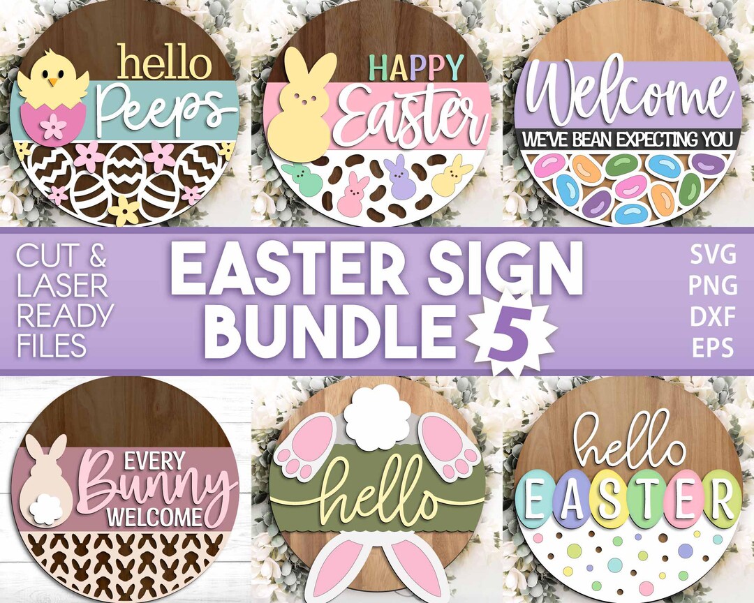 Easter Sign Bundle 5, Round Door Hanger Svg, Glowforge Laser File ...