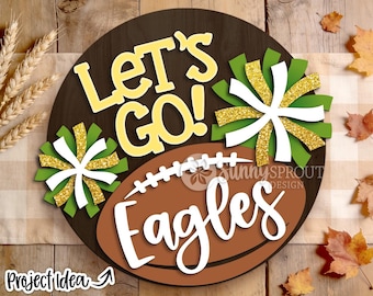 Let's Go Football Cheer Team Name Sign, Digital Download, SVG Laser Cut File, Cricut, Round Door Hanger Design, Personalized Sports Decor