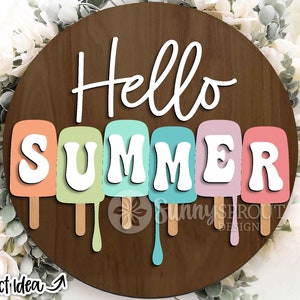 Letrero de helado de verano, descarga digital, colgador de puerta redondo SVG, archivo láser Glowforge, archivo de corte Cricut, letrero de bienvenida de verano SVG
