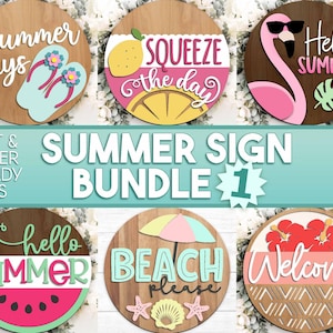 Summer Laser Sign Bundle, Digital download, Round door hanger svg, Glowforge laser file, Cricut, Front door welcome sign, Hello Summer svg image 1