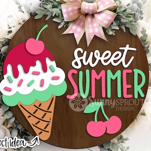 Süßes Sommer Eistüte Zeichen, Digitaler Download, Runde Türschild zwar, Glowforge Laser Datei, Cricut geschnitten Datei, Sommer Willkommen Zeichen Zeichen