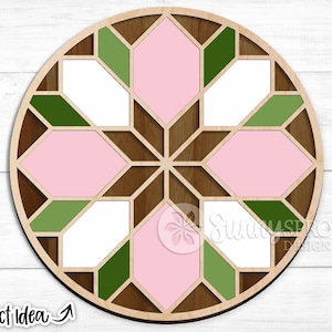 Floral Barn Quilt Sign, Round door hanger svg, Glowforge laser file, Cricut, Spring wall decor, Summer sunflower sign, Stained glass pattern