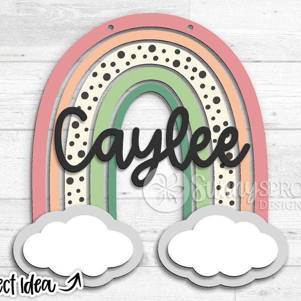 Rainbow & Clouds Cut File, Digital download, Kids hanging wall art svg, Glowforge laser cut file, Cricut, Silhouette png, Nursery, Classroom