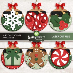 Christmas Gift Card Money Holder Ornament Bundle, Digital Download, SVG Laser Cut File, Cricut