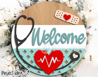 Nurse Office Welcome Sign, Digital download, Glowforge laser file, Cricut, Round door hanger svg, Nurse doctor hospital svg, Personalize