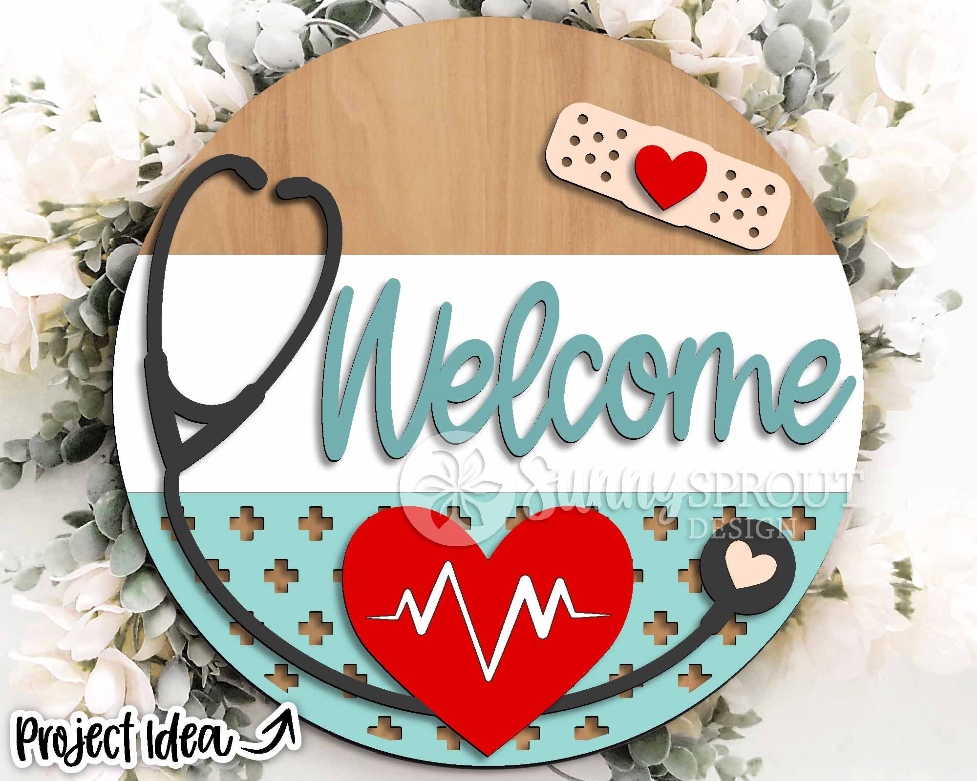 Nurse Office Welcome Sign, Digital download, Glowforge laser file, Cricut, Round door hanger svg, Nurse doctor hospital svg, Personalize