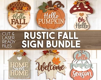 Rustic Fall Laser Sign Bundle, Digital Download, SVG Laser Cut Files, Cricut, Fall Thanksgiving  Door Hanger Design, Farmhouse Decor