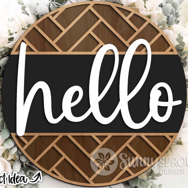 Hello Geometric Welcome Sign, Digital download, Round door hanger svg, Glowforge laser cut file, Modern pattern sign, Farmhouse door decor