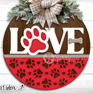 Love Paw Print Herz Knochen Zeichen, digitaler Download, Runde Tür Schild, Glowforge Laser-Datei, Cricut, Valentinstag Willkommen Schild, Hundedekor