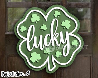 Lucky Shamrock Sign, Digital Download, SVG Laser Cut File, Cricut, Door Hanger Design, St. Patrick's Day Clover Decor