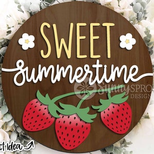 Signe doux de fraise d'été, téléchargement numérique, svg d'accroche-porte rond, fichier laser Glowforge, fichier de coupe Cricut, svg de signe de bienvenue d'été