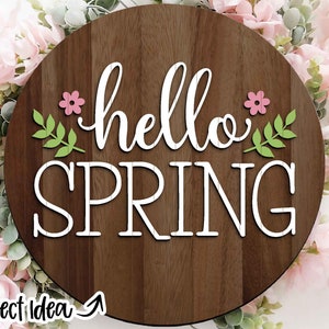 Hello Spring Flowers svg, Digitaler Download, runder Türschild, Cricut, Silhouette, Glowforge svg-Datei, Laserschnittdatei, Frühling Willkommensschild