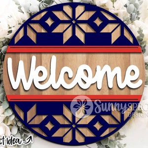 Welcome Fairisle Round, Digital download, Round door hanger svg, Glowforge laser file, Cricut cut file, Winter welcome sign, Ski lodge decor