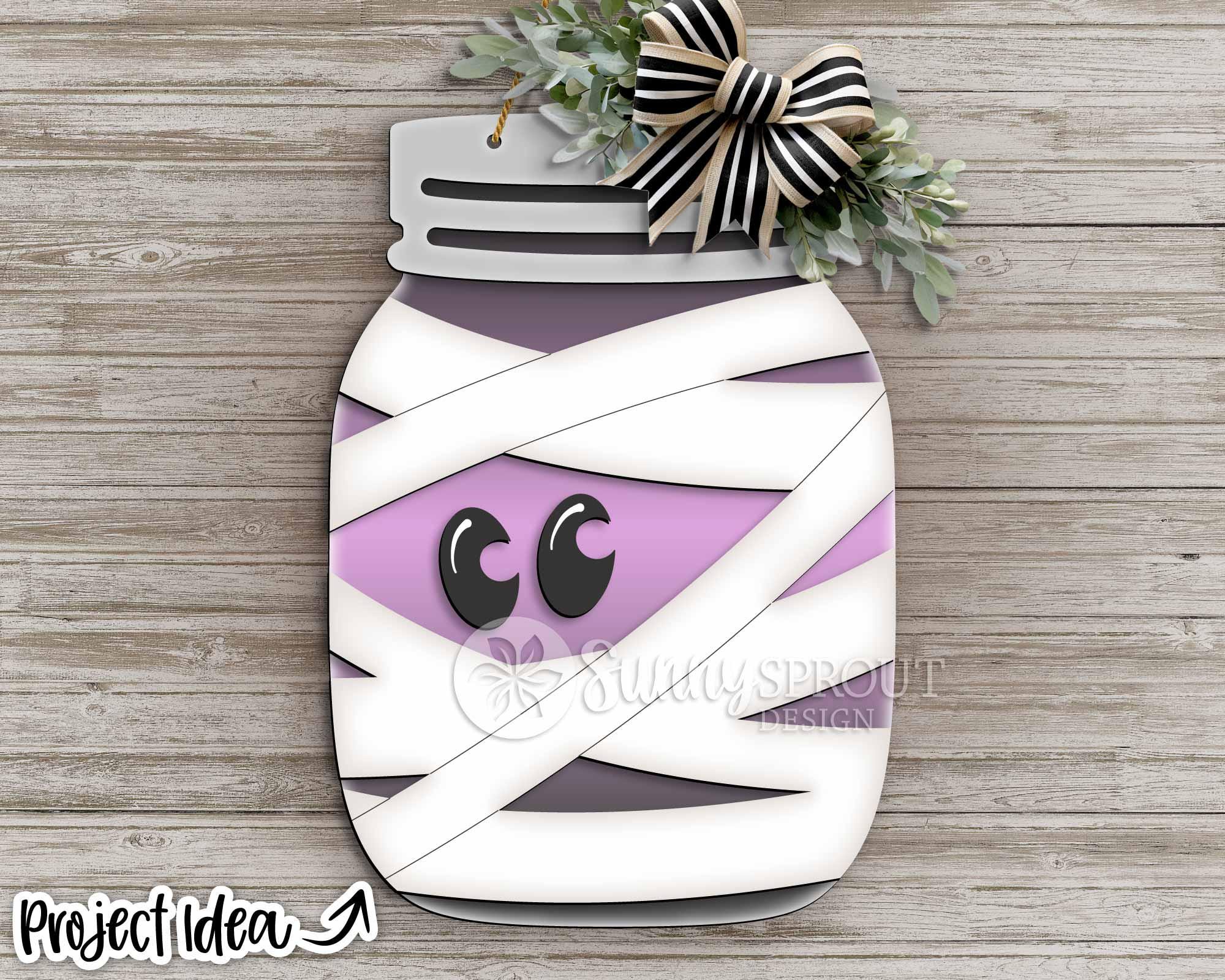 Halloween Mummy Mason Jar Sign, DIGITAL download, Door hanger svg, Glowforge laser file, Cricut, Halloween decor svg, Welcome sign svg