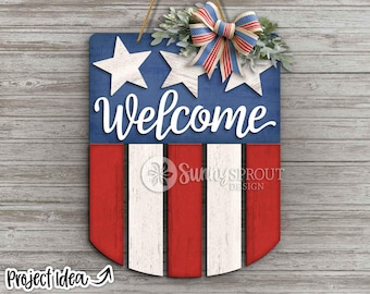 Amerikanische Flagge Willkommensschild, digitaler Download, SVG Laser geschnitten Datei, Türschild Design, patroitische Dekoration